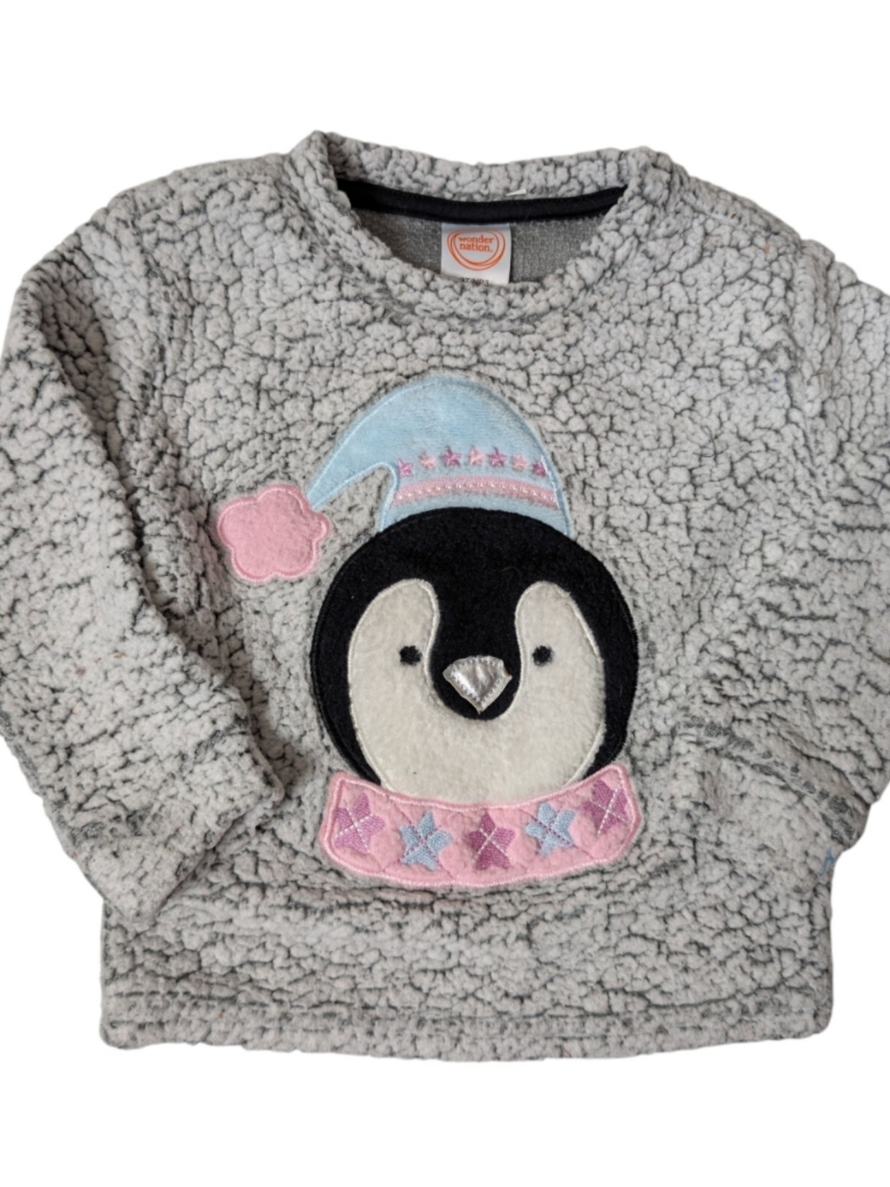 5/$25 Wonder Nation Gray Sherpa Pullover With Penguin 3T